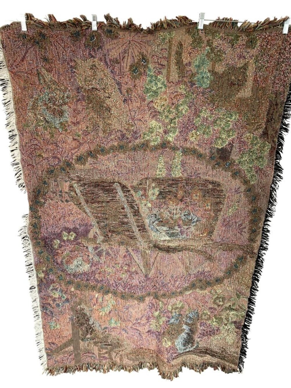Persis Clayton Weirs Cats Kitten Flower Tapestry Throw Blanket 42" X 64" Fringe - Picture 7 of 7